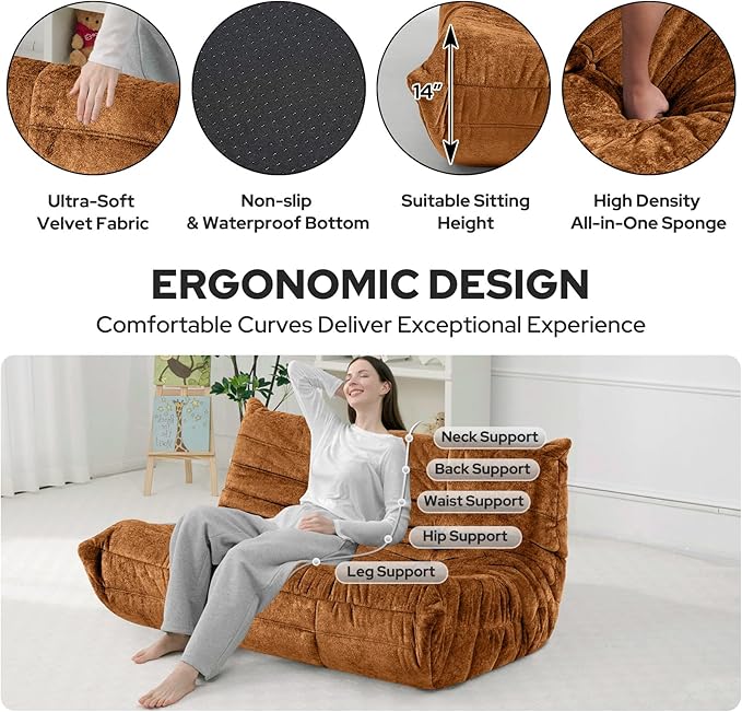 HABUTWAY Bean Bag Chair, Giant Bean Bag Chairs for Adults, 3 Seater Fireside Chair, Lazy Large Floor Bean Bag Sofa for Living Room, Bedroom, Dorm, Office (Brown)
