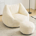 Giant Bean Bag Chair with Ottoman for Adults, Oversized Bean Bag with Filling Plush Fluffy,BeanBag Floor Sofa Chair with with Back Support for Living Room, Bedroom, Reading,Beige