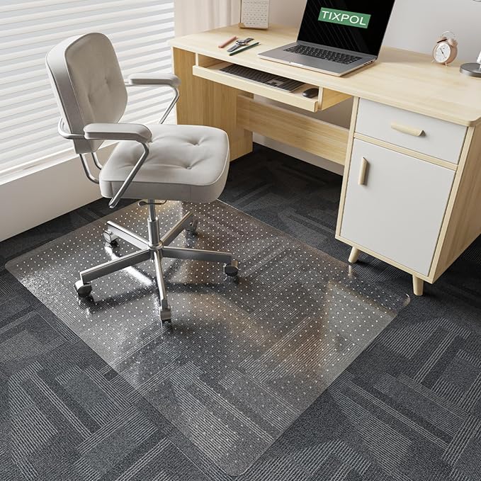 tixpol Chair Mat for Carpet, 36" x 48" Office Chair Mat for Carpeted Floors, Non-Slip Carpet Protector Floor Mat with Grips, Plastic Heavy-Duty Rolling Desk Mat for Home Office and Gaming (Clear)