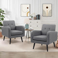 LSSPAID Accent Chairs Set of 2, Modern Gray Linen Fabric Living Room Chairs, Comfy Upholstered Armchairs Single Sofa Chair with Solid Wood Legs for Apartment, Reading, Office