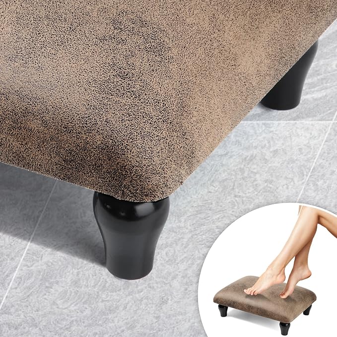 YOYETECO Small Foot Stool Ottoman with Stable Wood Legs Upholstered Footstool Padded Foot Rest Step Stool for High Beds Seat Chair Couch Sofa Patio Bedroom Living Room Office (5.9" H-Shallow Brown)
