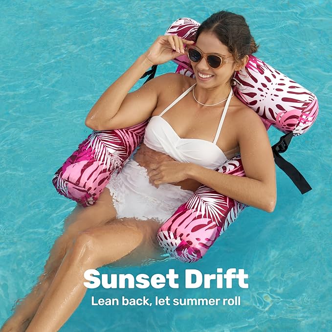 SLOOSH Pool Floats Chairs Adult,Inflatable Pool Lounge,Plant Pattern Floating Mat Hammock,Blow up Water Chairs Noodles rafts for Party Summer Water Beach Fun