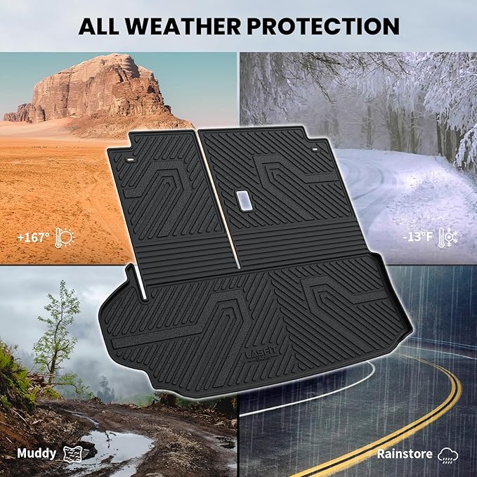 LASFIT Cargo Mat for Toyota Highlander 2026-2020, All Weather TPE Custom Fit Cargo Liner for Highlander Accessories, 2025 Highlander Trunk&Backrest Mats(Fit Hybrid&Gas&7&8 Seats&8Without Subwoofer)