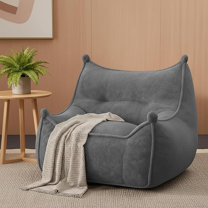 Giant Bean Bag Chair for Adults, Comfy Grey Beanbag with Filling Plush Fluffy and Back Support, Lounge Lazy Floor Sofa Accent Chair, Cozy Single Cloud Couch for Living Room, Bedroom & Dorm