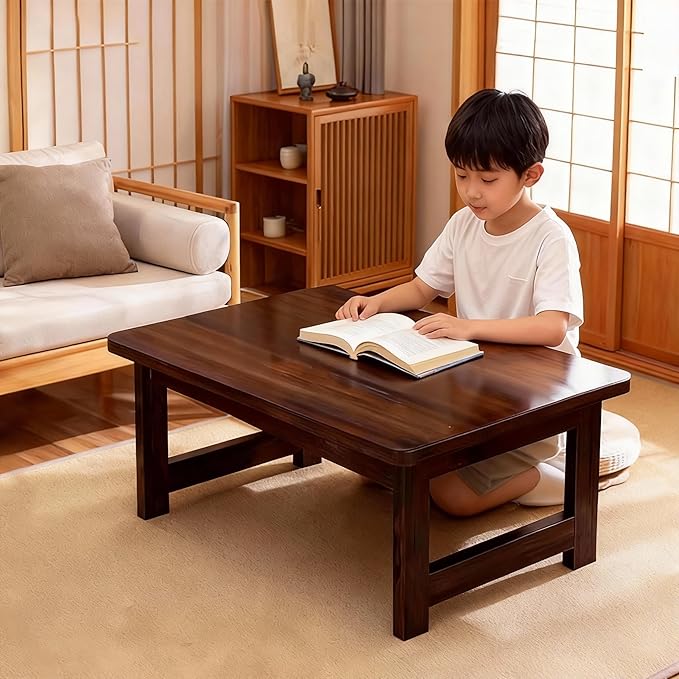 Japanese Folding Floor Table Foldable Coffee Tables Wood Low Desks Versatile for Sitting Dining Table Tea Tatami Desk No Assembly Unique (31.5 * 19.7 * 11.8 inch)