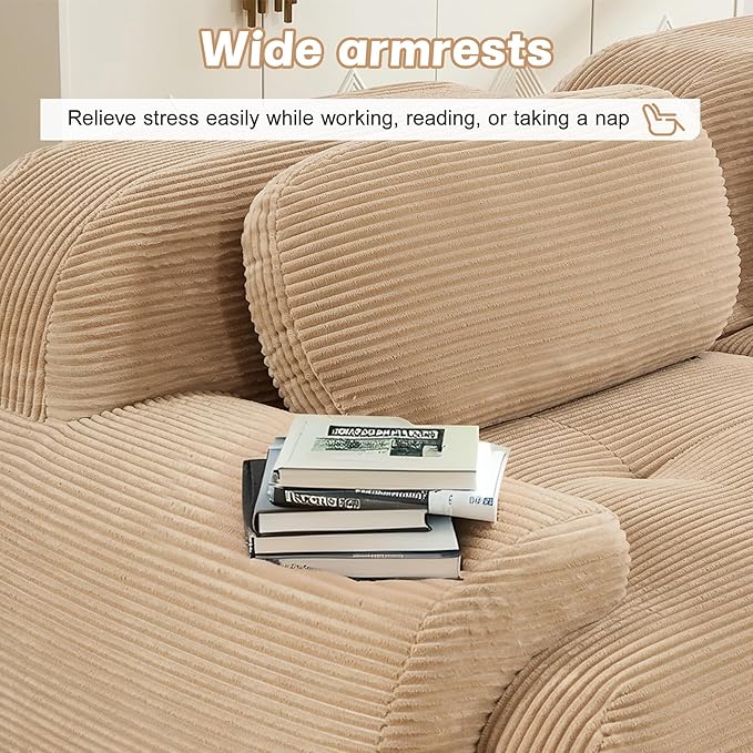 SoarFlash 81" Loveseat Sofa, Comfy Deep Seat, No Assembly, Sofa in a Box, Modern Small Couch with Plush Corduroy Fabric for Living Room, Bedroom, Apartment, Home Office, Camel