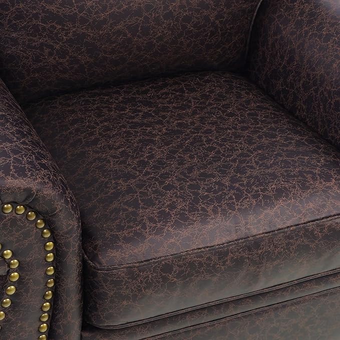 Couchus Mid-Century Modern Single Sofa with Rivet Design (Brown, Single)