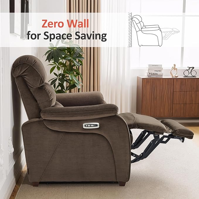 MCombo 73.8'' Wall Hugger Power Loveseat Recliner, Reclining Loveseat with Console, Adjustable Headrest, USB Charge Ports, Cup Holders, for Living Room, RVs, Small Spaces, Fabric ST258M2 (Coffee)