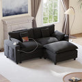 KCGKCG 80.7" Modular Sectional Sofa, L Shaped Cloud Couch with Movable Ottoman, Chenille Deep Seat Cloud Sofa with Charging Station, Cup Holder, Side Pocket, Sectional Couches for Living Room, Black
