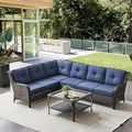 Belord Outdoor Furniture Sectional Sofa L Shaped Couch - Patio Wicker Set with Coffee Table, 3 Piece Rattan Patio Conversation Sets with Blue Cushion for Deck Backyard Sunroom Blue Cushion