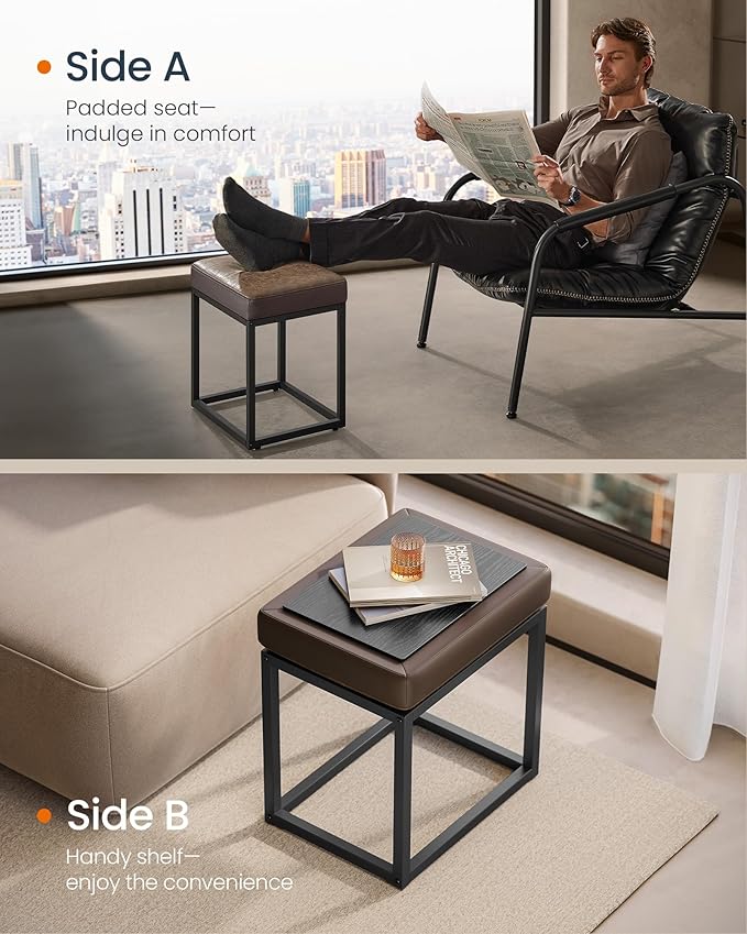 SONGMICS Home LUIZ Collection - Ottoman Footstool, Rectangle Ottoman, Vanity Chair Stool, Footrest, Reversible Top, Side Table, Max. Load 660 lb, Bedroom Living Room Entryway, Walnut Brown ULOM079K01