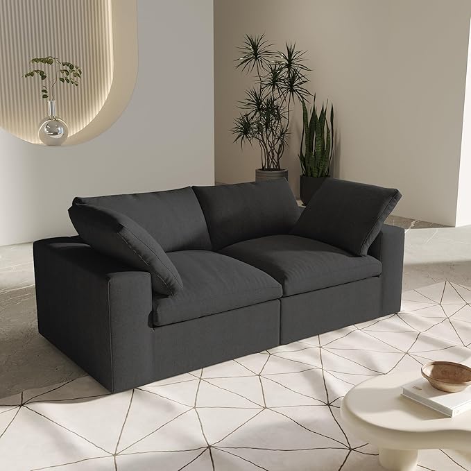 Cloud Sectional Couch, Black Modular Sectional Sofa, Modern Comfy Love Seat Sofa, Covers Removable, Convertible Sleeper Couch for Living Room Apartment (Linen Fabric)