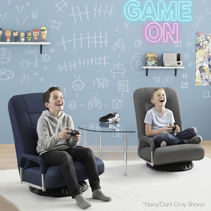 Best Choice Products Swivel Gaming Chair 360 Degree Multipurpose Floor Chair Rocker for TV, Reading, Playing Video Games w/Lumbar Support, Armrest Handles, Adjustable Foldable Backrest - Dusty Blue