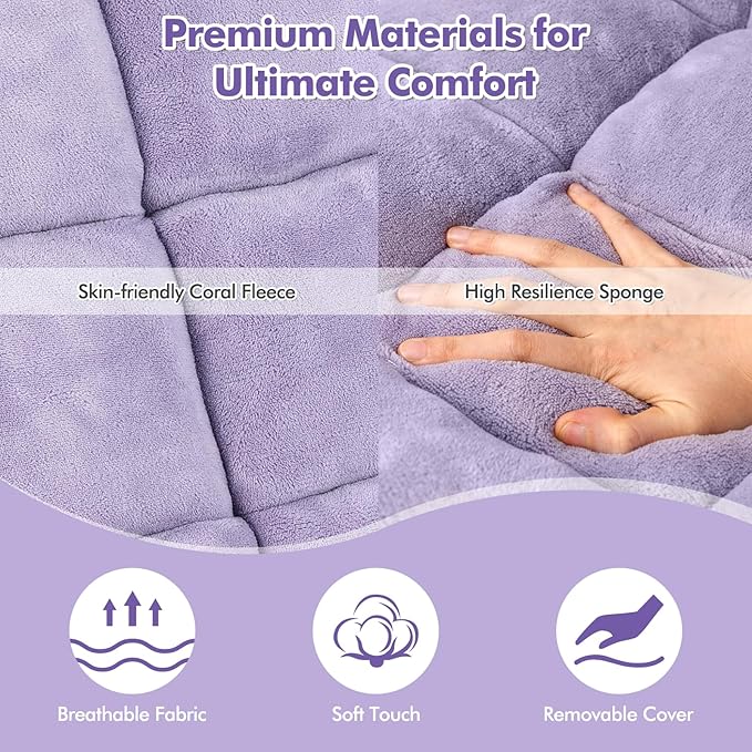 GOFLAME 14-Position Folding Floor Chair, Padded Gaming Lazy Sofa Chair with Adjustable Backrest, Couch Recliner, Sleeper Bed Lounge Chair for Reading, Gaming, Meditating (Light Purple)