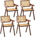 Furlide Rattan Accent Chairs, Modern Mid Century Dining Chairs Set of 4, Comfy Armchairs, Outdoor Rattan Chairs with Armrest for Bedroom Living Room Reading Room Dining Kitchen, Brown