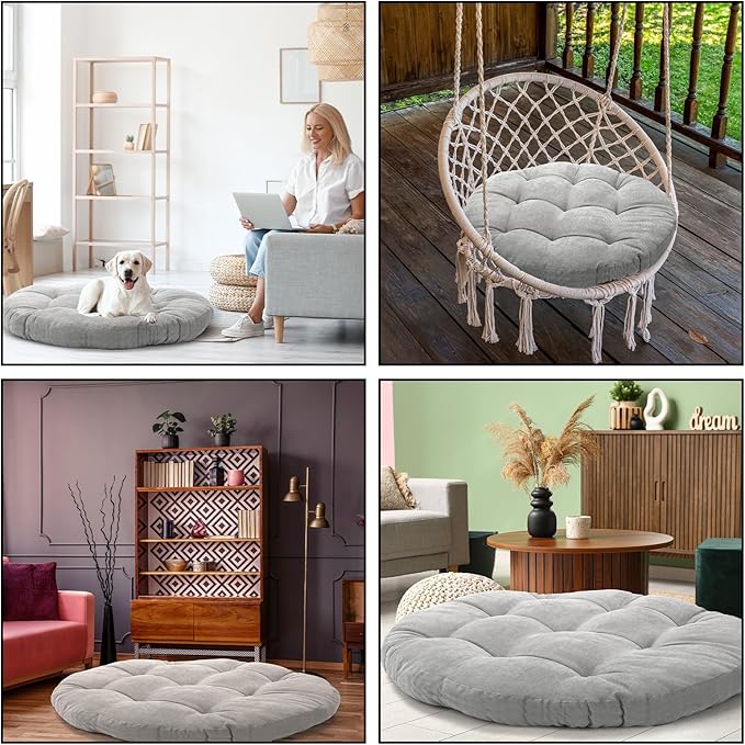 Large Floor Cushion Seating Round Floor Pillow Cushion for Adults Oversized Playroom Pillows Reading Nook Big Pillow for Sitting Meditation Yoga Living Room Sofa Balcony(Gray,Classic)