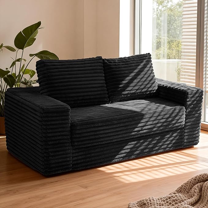 HABUTWAY Convertible Folding Sofa Bed Couch,3 in 1 Pull Out Couch Bed,Loveseat Sleeper Sofa Bed,Boneless Couches with Pillows for Living Room Bedroom, Black