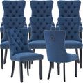 YeahFurn Blue Mid Century Modern Dining Chairs Set of 8, Linen Upholstered Kitchen & Dining Room Chairs with Nailhead Trim & Solid Wood Legs, Elegant Sillas De Comedor (Blue, 8 Pcs)