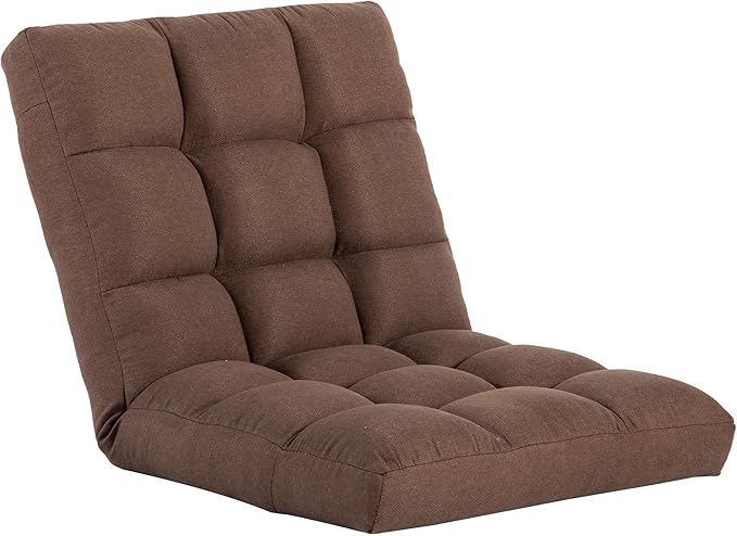 Folding Floor Chair with Back Support, Adjust Lay Flat Recliner Oversized Lounge Wide Lazy Boy Gaming Ergonomic Single Sofa Seat for Living Room Bedroom(Brown)