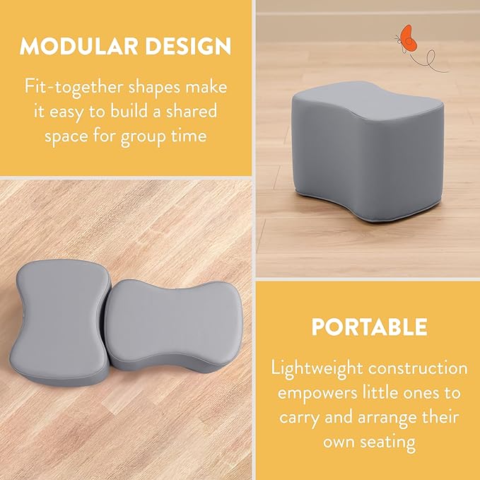 Back2School Express Butterfly Stools, Flexible Seating, Grey, 2-Pack