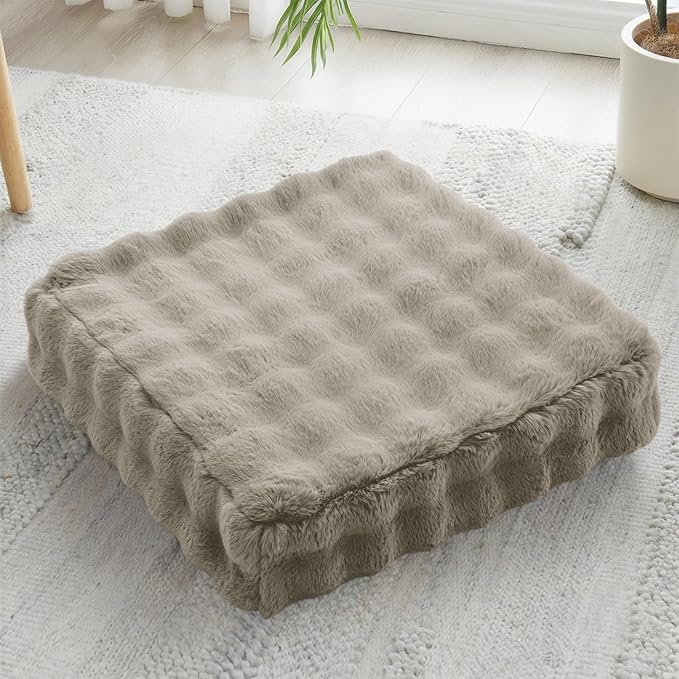 JKMAX 22 inches Floor Pillow for Adults - Large Meditation Cushion with Thick Foam & Soft Tufted Cover - Premium Outdoor Square Floor Cushion Seat - Yoga Pillows for Sitting On Floor - Light Taupe
