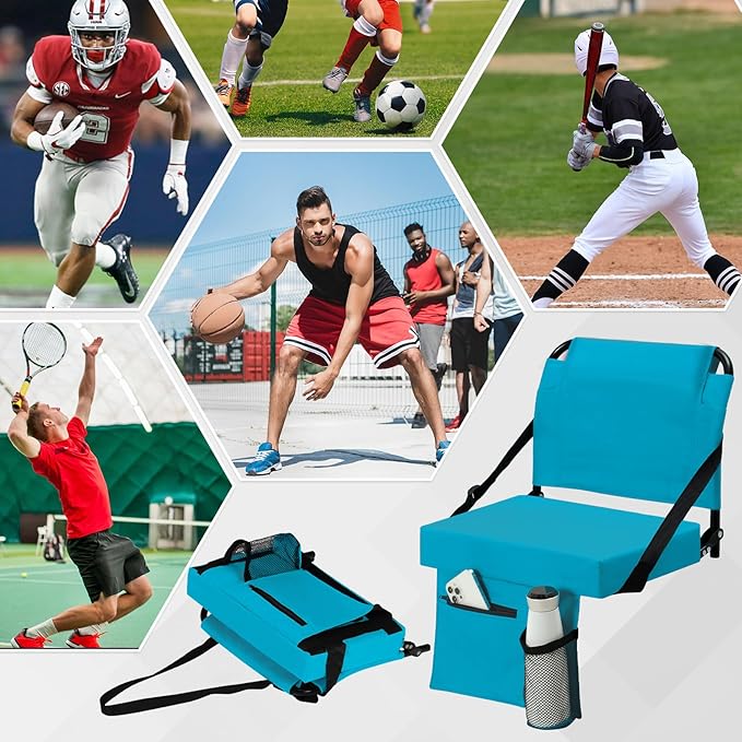 2pcs Stadium Seat for Bleachers with Back Support，Portable Bleacher Chairs with Back and Cushion，Includes Shoulder Strap and Cup Holder
