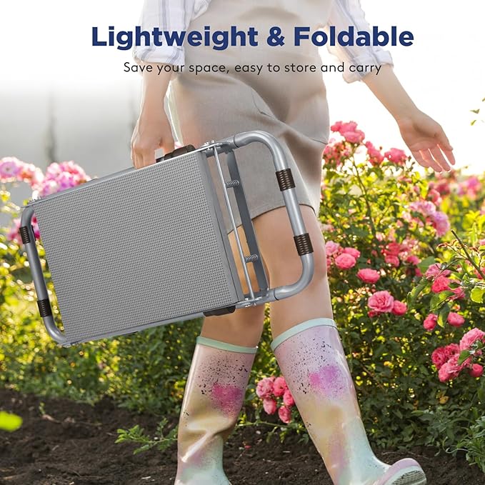 Tovve Upgraded Garden Kneeler and Seat with Thicken & Widen Soft Kneeling Pad, Heavy-Duty Foldable Garden Stool with Large Garden Tool Bag, Portable Garden Bench Gardening Gifts for Women, Seniors