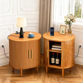 DHH Mid Century Modern Nightstand Set of 2 with Charging Station,Fluted Accent Side Table with Sliding Door & Adjustable Shelf,End Table for Small Space, Living Room, Bedroom,Sofa Couch,Yellow Walnut