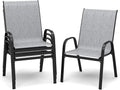 PIZZELLO Patio Chairs Set of 4 - Outdoor Stackable Dining Chairs for All Weather - Breathable Textilene Outdoor Chair Sets with Curved Armrests - 300Lbs Capacity - for Lawn Backyard Garden (Grey)