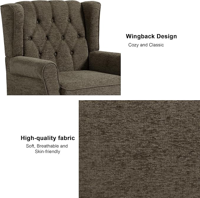 DREAMSIDEA Accent Chair, Upholstered Armchair with Button Tufted High Back & Solid Wood Legs, Comfy Wingback Reading Single Sofa Chair for Small Spaces, Living Room, Bedroom (Taupe, Set of 1)