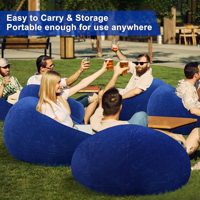 Realspring 12 Pcs Inflatable Bean Bag Chairs for Adults with Electric Air Pump, Blow up Couch Folding Portable Inflatable Couch Lazy Sofa for Outdoor Movie Nights Camping Room (Dark Blue)