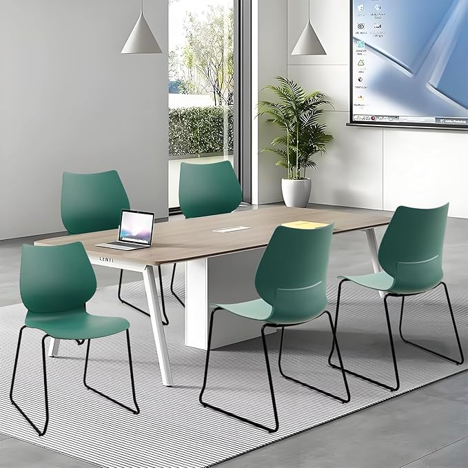 Stacking Chairs, Stackable Waiting Room Chairs, Conference Chair with Back & Church Chairs No Wheels with Metal Legs, Suitable for Offices Conference Training Waiting Room Set of 8, Green