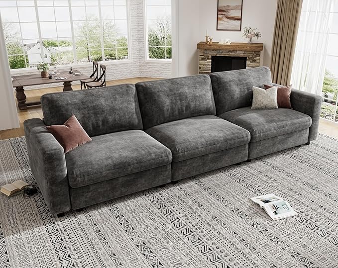 KKL Modular 113" Sectional Sofa - 3 Seater Couches for Living Room, Sofa Couch with Adjustable Backrest, Modular Couch with Comfy Cushion, Chenille, Grey