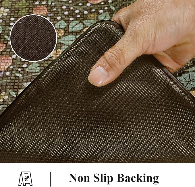 Collive Anti Fatigue Kitchen Mats, Cushioned Floral Kitchen Rugs Non Slip Waterproof Standing Mat, Black Vintage Comfort Desk Rug for Office, Sink, Laundry, 20"x39"