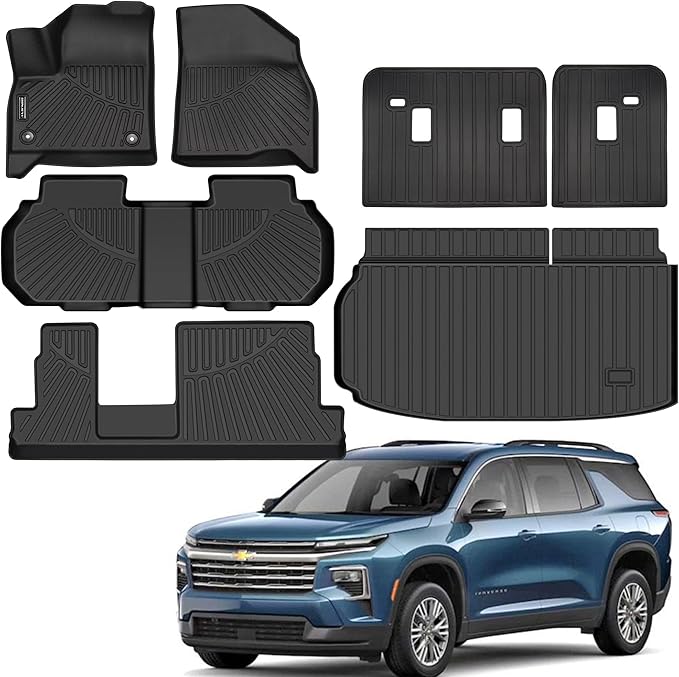 Floor Mats Fit for 2024 2025 2026 Chevrolet Traverse 8 Seats (Bench Seats), 3 Row Floor Mats & Backrest mats & Trunk mat for Chevy Traverse Accessories