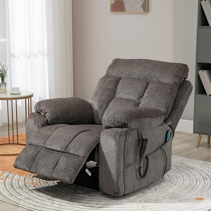 Oversized Lift Chair Heated Vibration Recliner with Massage and Hidden Cup Holder, Power Lift Recliner Chair for Elderly, Big Man 400lbs, Lay Flat Recliner Chairs Extra Wide for Sleeping