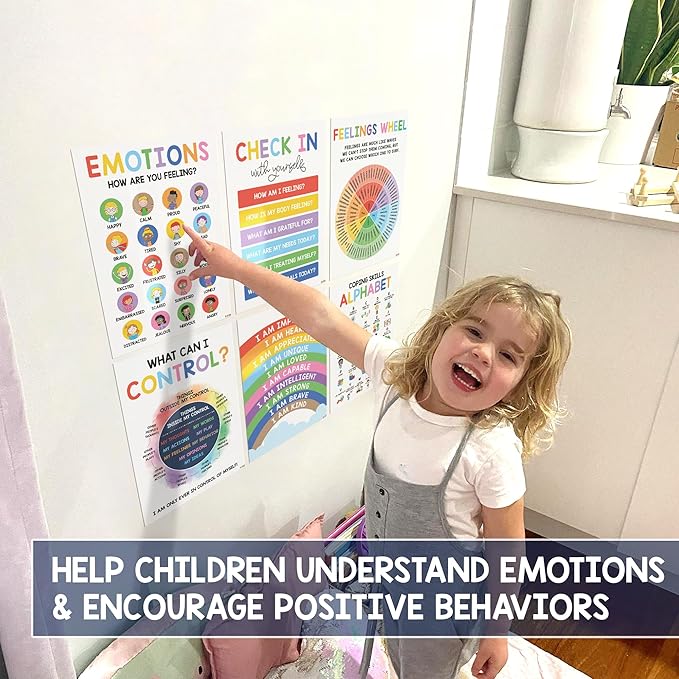 BEAWART 12 Calming Corner Classroom Posters (10x14) - Feelings Wheel Chart & Emotions Poster For Kids, Calm Down Corner Supplies For Therapy Office Decor, Mental Health Wall Decorations For Preschool