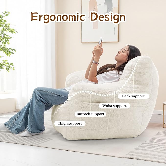 Bean Bag Chair for Adults and Kids, Small Comfy Beanbag Lounge Floor Sofa Reading Chair with Armrests, Mini Cloud Sofa for Living Room, Bedroom and Game Rooms, Plush Chair with Memory Foam