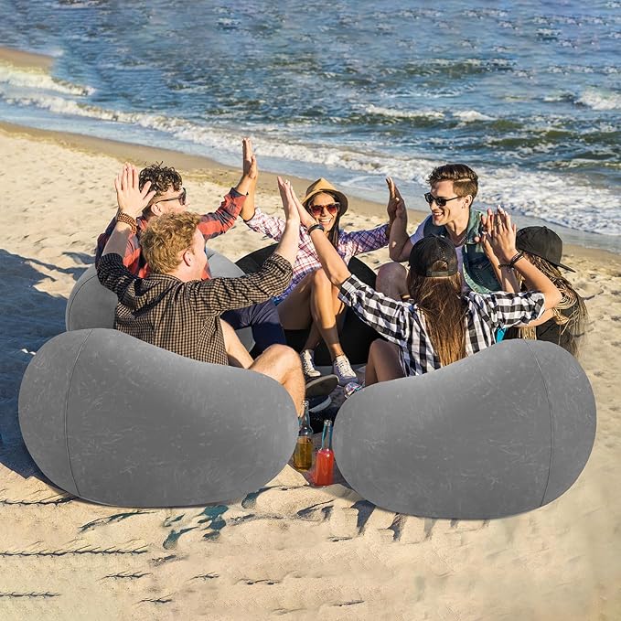Realspring 12 Pcs Inflatable Bean Bag Chairs for Adults with Electric Air Pump, Blow up Couch Folding Portable Inflatable Couch Lazy Sofa for Outdoor Movie Nights Camping Room (Grey)