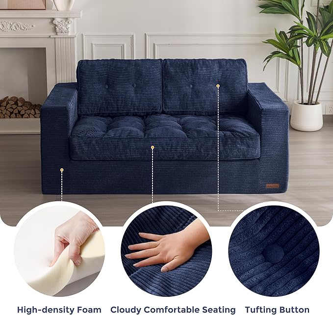MAXYOYO Bean Bag Chair for Adults, Upholstered Floor Sofa with Armrests, Loveseat Boneless Couch with Tufted Cushion & Backrest, Sofa in A Box, Large Bean Bag Couch for Bedroom Living Room, Navy