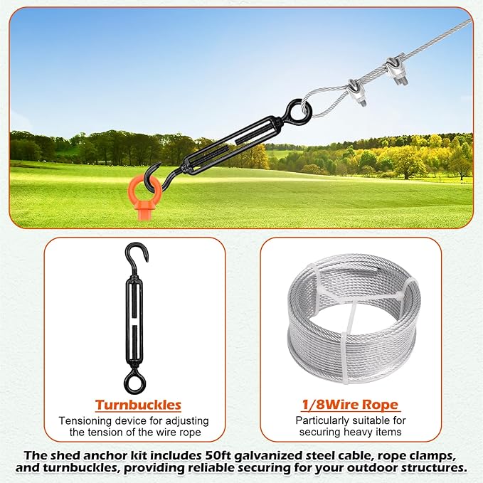 Camitlli 4 Pack 18" Fully Welded Ground Anchors Shed Anchor Kit with 1/8" Galvanized Cable, Heavy Duty Earth Anchors High Wind Screw in for Trampoline Swingset Tent Greenhouses (Orange)