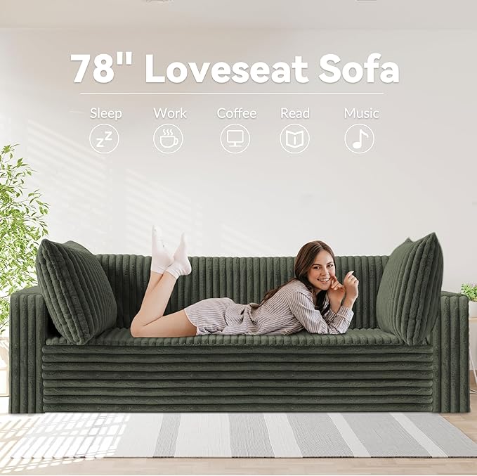 HABUTWAY Folding Sofa Bed, 2 in 1 Convertible Sleeper Chair with 2 Pillows, Portable Fold Out Chair Bed with Armrest, Comfy Floor Couch, Lazy Sofa for Living Room Bedroom Dorm Home Office, Green