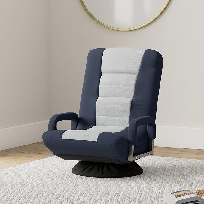 Best Choice Products Swivel Gaming Chair 360 Degree Multipurpose Floor Chair Rocker for TV, Reading, Playing Video Games w/Lumbar Support, Armrest Handles, Adjustable Foldable Backrest - Blue/Gray