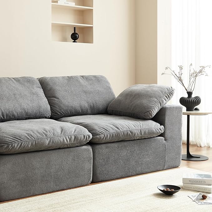 Swbvs Modular Sectional Sofa, 3-Piece Corduroy Couch with Chaise, Deep Seat Oversized Lounge Sofa for Living Room, Convertible Comfy Couch with Removable Cushions, Grey