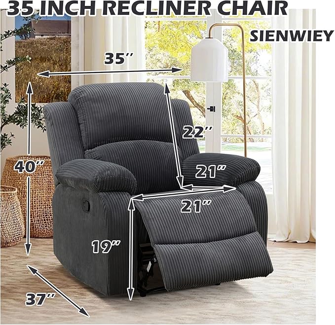 SIENWIEY Manual Recliner Sectional Sofa for Living Room,L Shaped Reclining Sectional Corner Couch with Chair,Gray Corduroy Recliner Sofa Set with Storage Console/Drop Down Coffee Table/Cup Holders