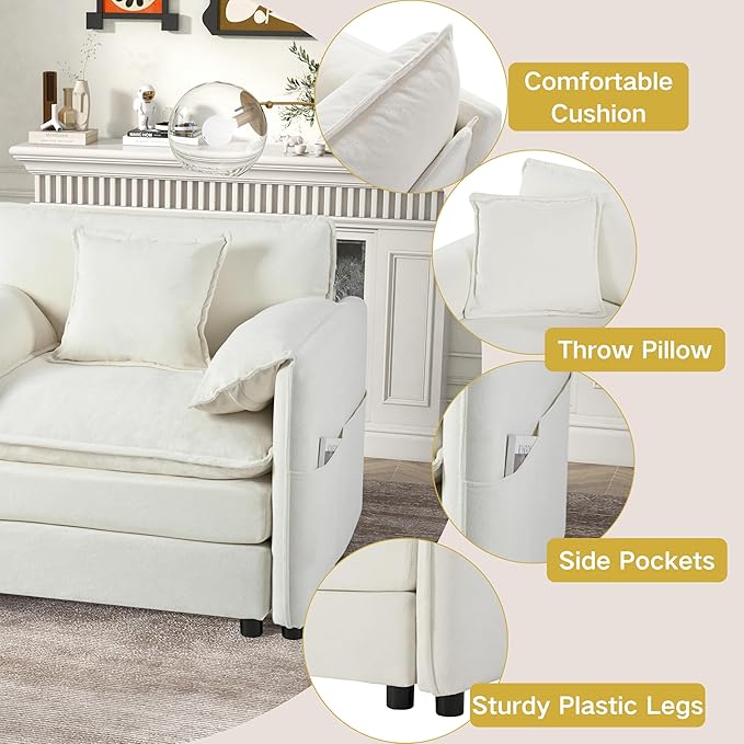 RENDGO 76" Modular Sectional Sofa, Chenille Cloud Couch for Living Room & Apartment, Deep Seat Comfort, Flexible Loveseat Combination Sofa for Home & Office,Beige