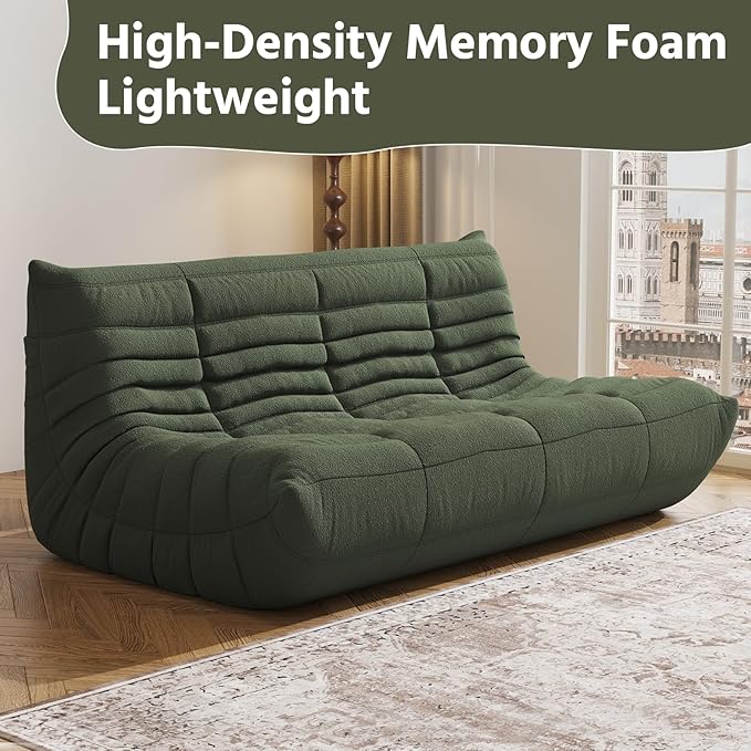 Bean Bag Chair, Fireside Chair, Large Bean Bag Chair for Adults, Bean Bag Chairs for Teens with High-Resilience Foam, Non-Slip Base Floor Lounge Sofa,Living Room (Green, 3-Seater)