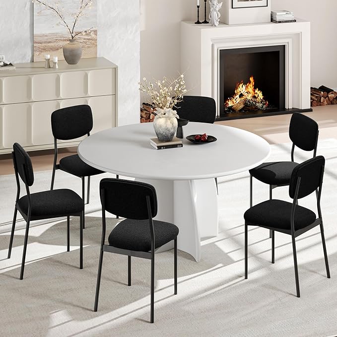 Einhomn Upholstered Dining Chairs Set of 6, Stackable Modern Dining Room Chairs, Kitchen Chairs w/Soft Velvet Backrest & Sturdy Metal Legs for Restaurant, Living Room, Black