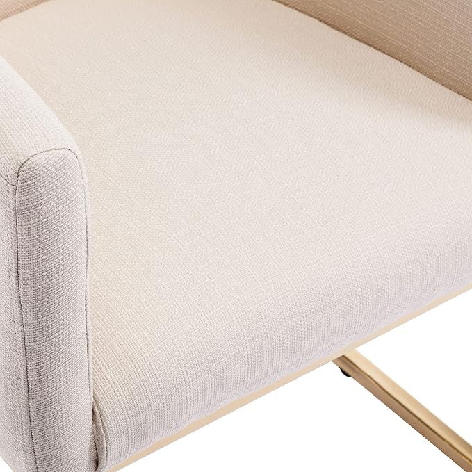 VESCASA Linen Upholstered Dining Chair with Barrel Back, Mid Century Modern Padded Restaurant Chair with Gold Metal Frame for Kitchen, Dining Room, 1 Piece, Cream