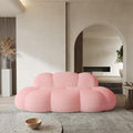 WJShome 90" Boucle Sofa, Modern Curved Upholstered Cloud Couch, Deep Seat LoveSeat 3 Seater Sofa, Cozy Modern Boneless Sherpa Fleece Couches for Living Room, Bedroom, Apartment (Pink)